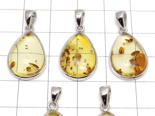 [Video] Baltic Amber Pear shape Pendant 19x14mm Silver925 1pc