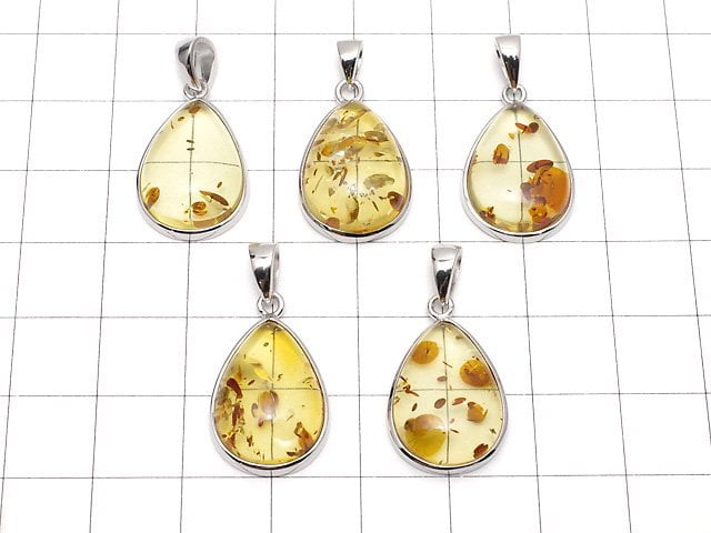 [Video] Baltic Amber Pear shape Pendant 19x14mm Silver925 1pc