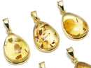 [Video] Baltic Amber Pear shape Pendant 19x14mm 18KGP 1pc