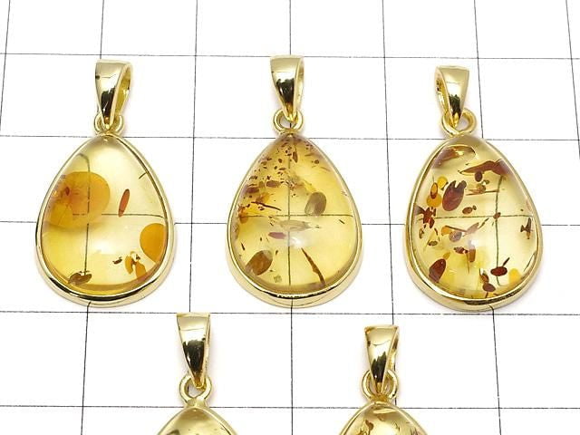 [Video] Baltic Amber Pear Shape Pendant 19x14mm 18KGP 1pc