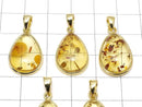 [Video] Baltic Amber Pear shape Pendant 19x14mm 18KGP 1pc