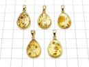 [Video] Baltic Amber Pear shape Pendant 19x14mm 18KGP 1pc