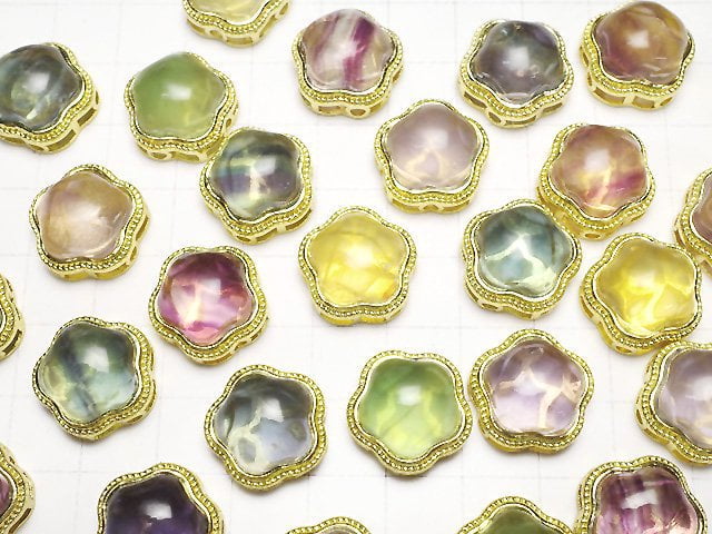 [Video] Multicolor Fluorite AAA- Bezel Setting Flower Motif Through Type 16mm 3pcs