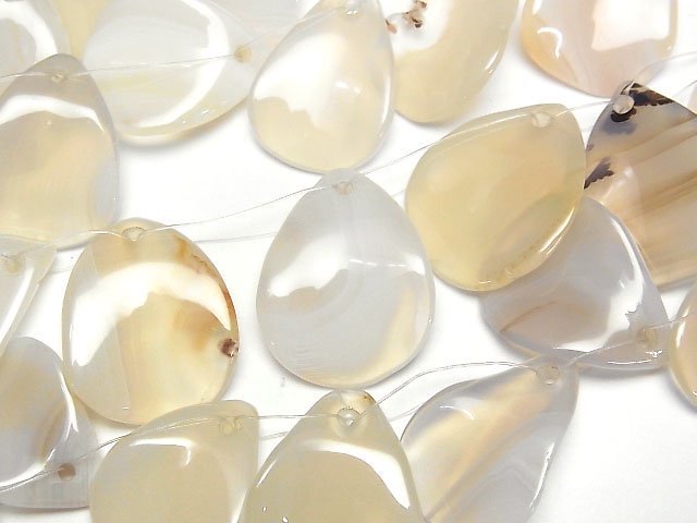 [Video] Gray Onyx (Natural Agate) Pear shape (petal) [M-L size] 1 strand (30cm)