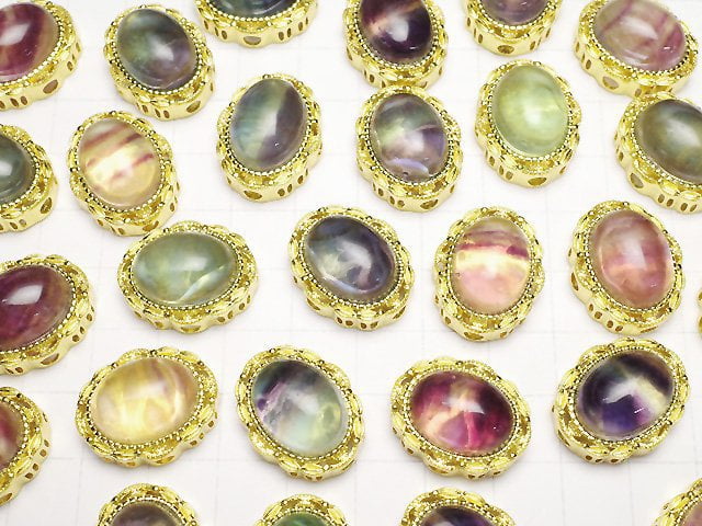 [Video] Multicolor Fluorite AAA- Bezel Setting Oval Through Type 21x17mm 3pcs