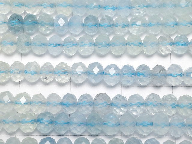 [Video]High Quality! Beryl Mix (Multicolor Aquamarine) AA++ Faceted Button Roundel 4x4x3mm 1strand beads (aprx.15inch/37cm)