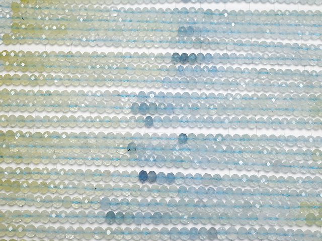 [Video]High Quality! Beryl Mix (Multicolor Aquamarine) AA++ Faceted Button Rondelle 4x4x3mm 1strand beads (aprx.15inch/37cm)