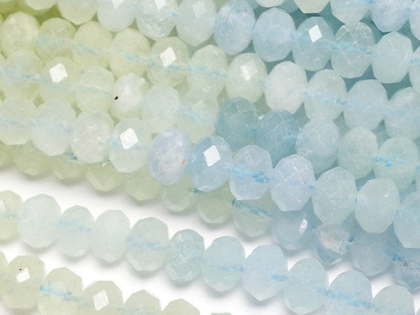 [Video]High Quality! Beryl Mix (Multicolor Aquamarine) AA+ Faceted Button Roundel 6x6x4mm 1strand beads (aprx.15inch/37cm)