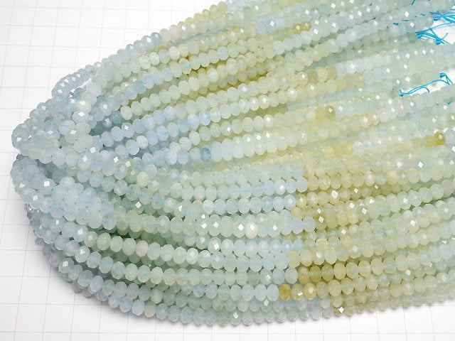[Video]High Quality! Beryl Mix (Multicolor Aquamarine) AA+ Faceted Button Rondelle 6x6x4mm 1strand beads (aprx.15inch/37cm)