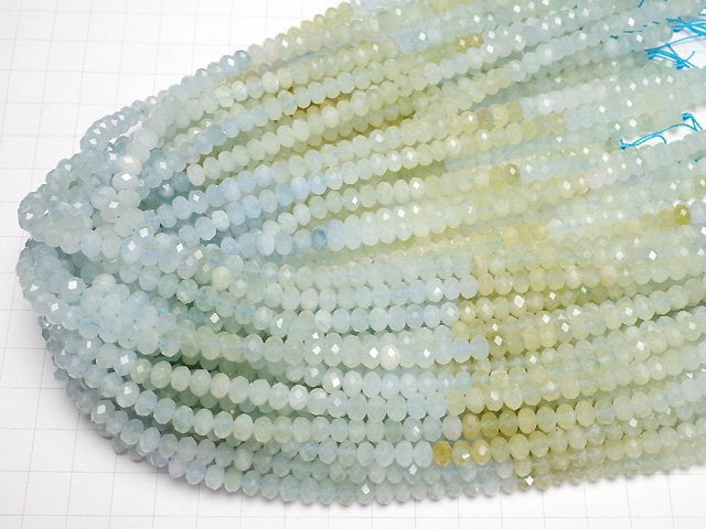 [Video]High Quality! Beryl Mix (Multicolor Aquamarine) AA+ Faceted Button Roundel 6x6x4mm 1strand beads (aprx.15inch/37cm)