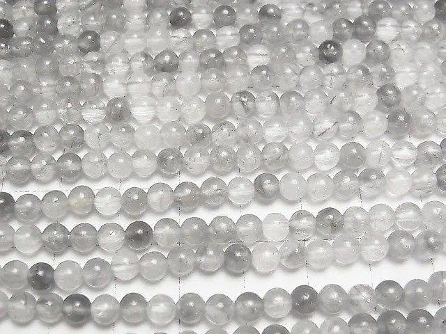 Gray quartz AA Round 4mm 1strand beads (aprx.15inch/38cm)