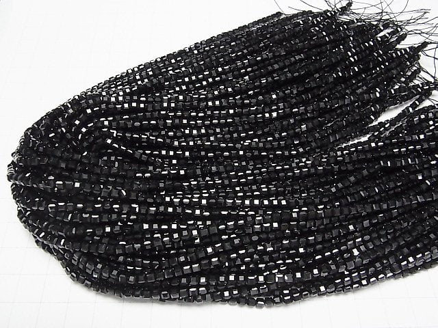 [Video]High Quality! Black Spinel AAA Cube Shape 3x3x3mm 1strand beads (aprx.15inch/37cm)