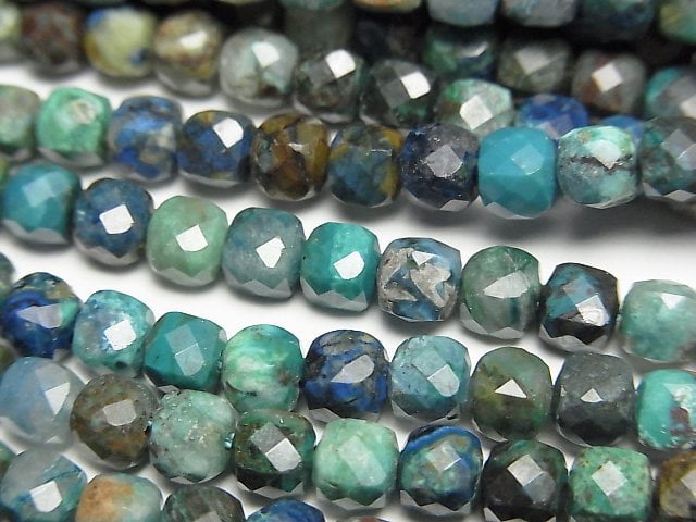 [Video]High Quality! Chrysocolla AA+ Cube Shape 4x4x4mm half or 1strand beads (aprx.15inch/37cm)