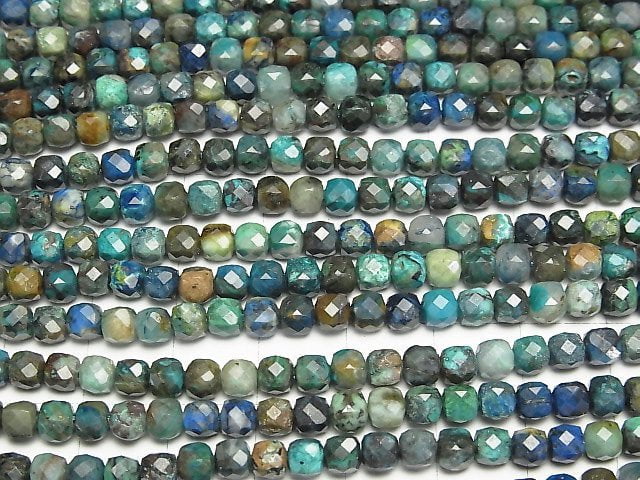 [Video]High Quality! Chrysocolla AA+ Cube Shape 4x4x4mm half or 1strand beads (aprx.15inch/37cm)