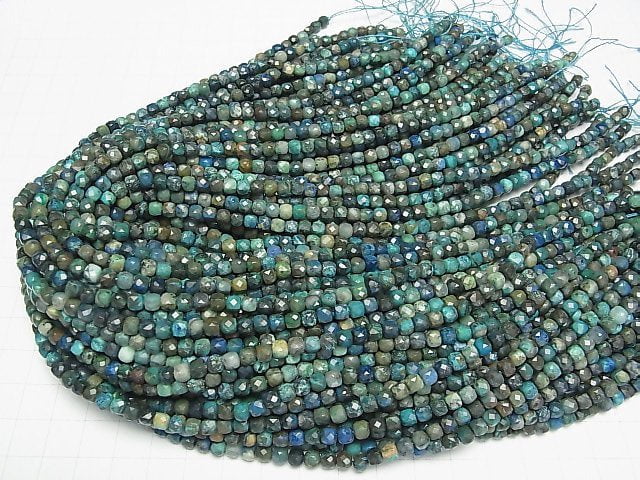 [Video]High Quality! Chrysocolla AA+ Cube Shape 4x4x4mm half or 1strand beads (aprx.15inch/37cm)