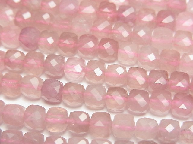 [Video]High Quality! Deep Rose Quartz AA Cube Shape 4x4x4mm 1strand beads (aprx.15inch/37cm)