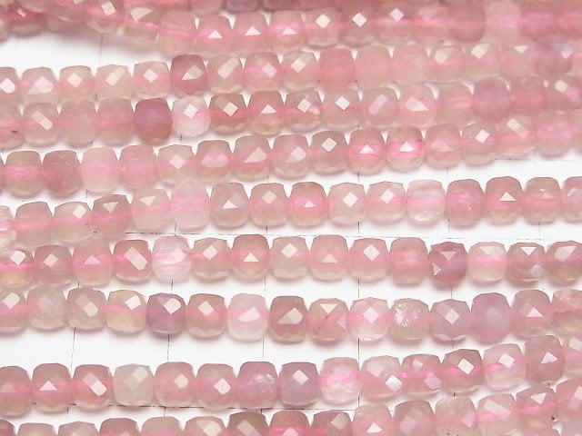 [Video]High Quality! Deep Rose Quartz AA Cube Shape 4x4x4mm 1strand beads (aprx.15inch/37cm)