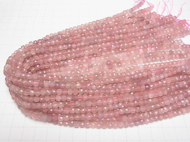 [Video]High Quality! Deep Rose Quartz AA Cube Shape 4x4x4mm 1strand beads (aprx.15inch/37cm)