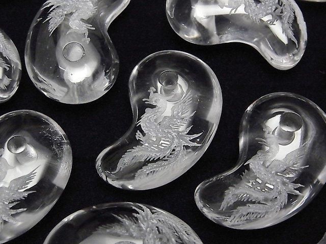 [Video] Phoenix Carved! Crystal Comma Shaped Bead 30x20mm 1pc
