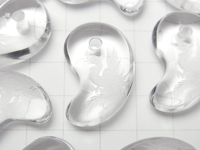 [Video] Carved Phoenix! Crystal Comma Shaped Bead 30x20x10mm 1pc