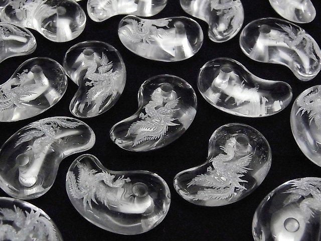 [Video] Phoenix Carved! Crystal Comma Shaped Bead 30x20mm 1pc