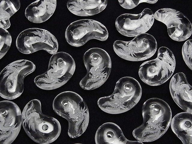 [Video] Phoenix Carved! Crystal Comma Shaped Bead 30x20mm 1pc