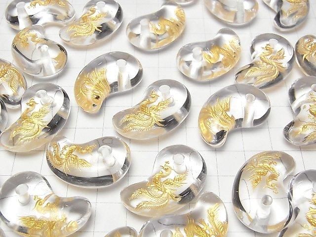 [Video] Golden! Phoenix Carved! Crystal Comma Shaped Bead 30x20mm 1pc