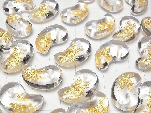 [Video]Golden! Carved Phoenix! Crystal Comma Shaped Bead 30x20x10mm 1pc