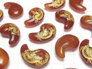 [Video]Gold! Dragon (Four Divine Beasts) Carved! Red Agate Comma Shaped Bead 30x19x9mm 1pc