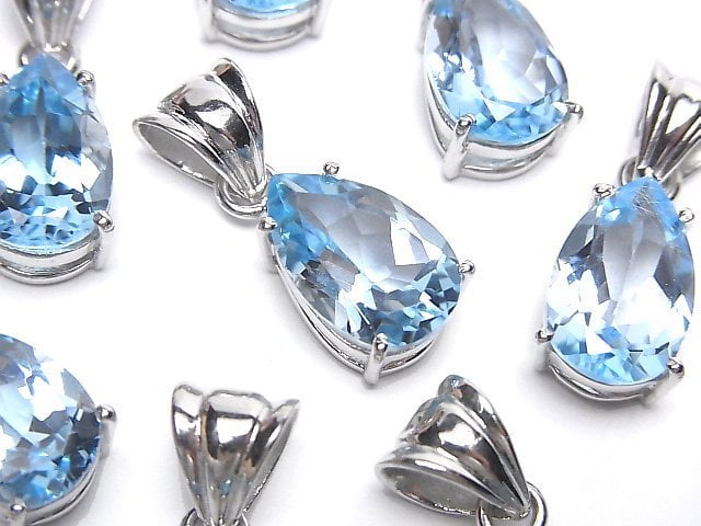[Video]High Quality Sky Blue Topaz AAA Pear shape Faceted Pendant 14x9mm Silver925 1pc