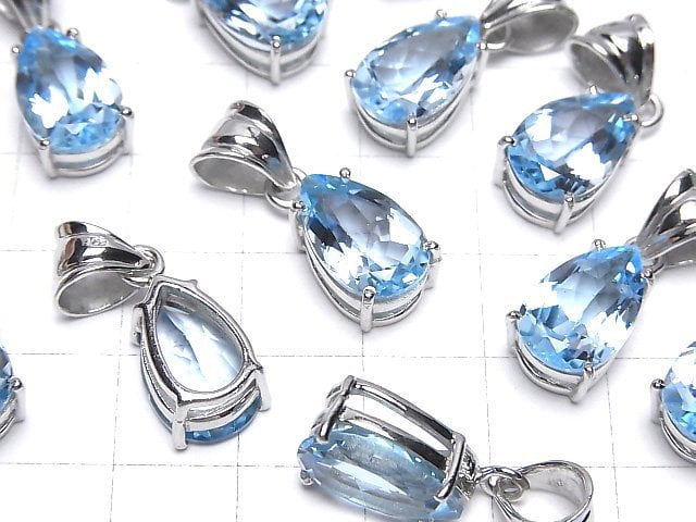 [Video]High Quality Sky Blue Topaz AAA Pear shape Faceted Pendant 14x9mm Silver925 1pc