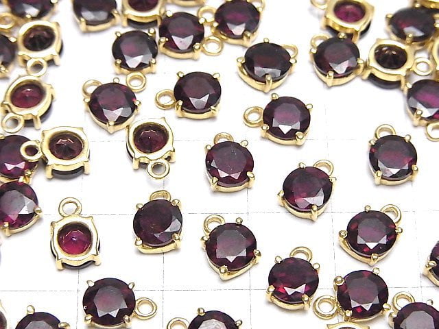 [Video]High Quality Rhodolite Garnet AAA- Bezel Setting Round Faceted 6x6mm 18KGP 1pc