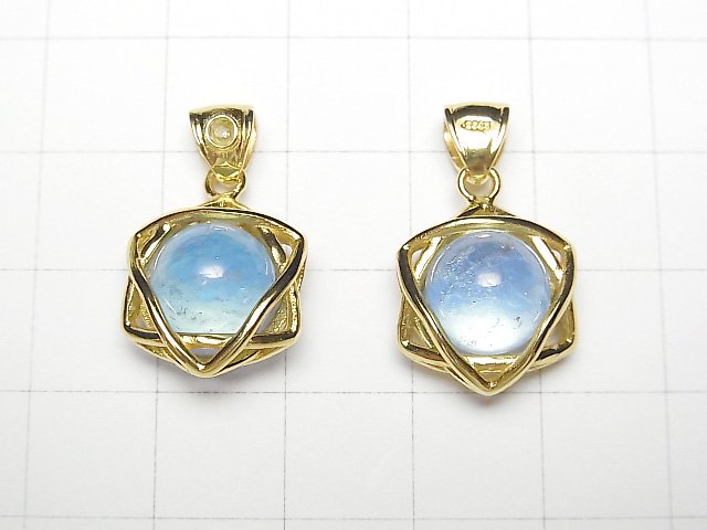 [Video]Aquamarine AAA- 10mm Ball Star Shape Moldavite Pendant 18KGP 1pc