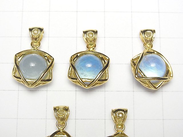 [Video]Aquamarine AAA- 10mm Ball Star Shape Moldavite Pendant 18KGP 1pc