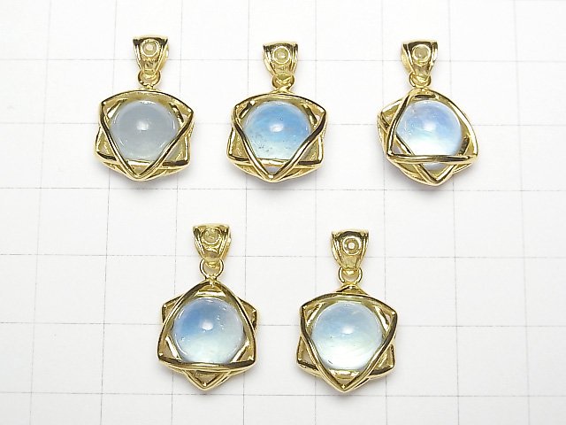 [Video]Aquamarine AAA- 10mm Ball Star Shape Moldavite Pendant 18KGP 1pc