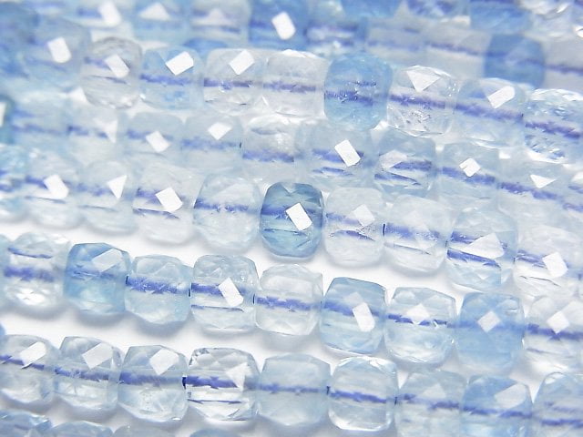 [Video] High Quality! Aquamarine AAA- Cube Shape 4x4x4mm half or 1strand beads (aprx.15inch/36cm)