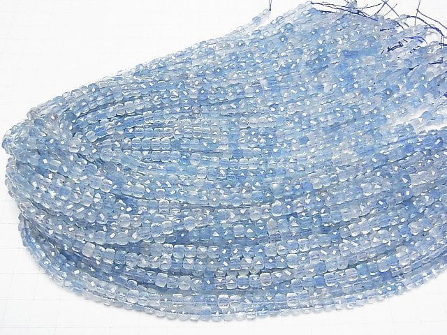 [Video] High Quality! Aquamarine AAA- Cube Shape 4x4x4mm half or 1strand beads (aprx.15inch/36cm)