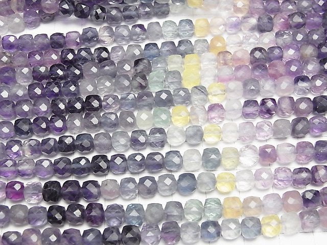 [Video]High Quality! Multicolor Fluorite AA++ Cube Shape 6x6x6mm 1strand beads (aprx.15inch/37cm)