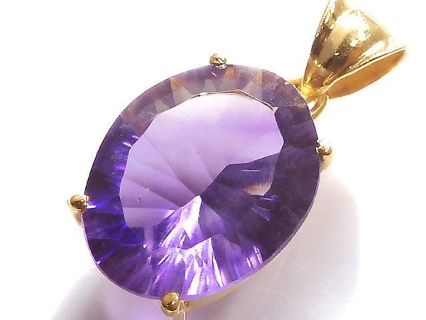 [Video][One of a kind] High Quality Amethyst AAA Laser Cut Pendant 18KGP NO.3