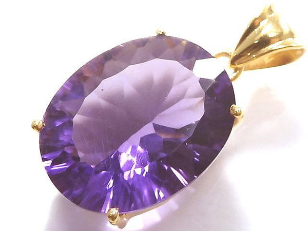 [Video][One of a kind] High Quality Amethyst AAA Laser Cut Pendant 18KGP NO.5