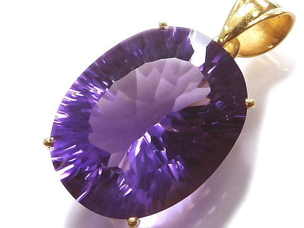 [Video][One of a kind] High Quality Amethyst AAA Laser Cut Pendant 18KGP NO.14