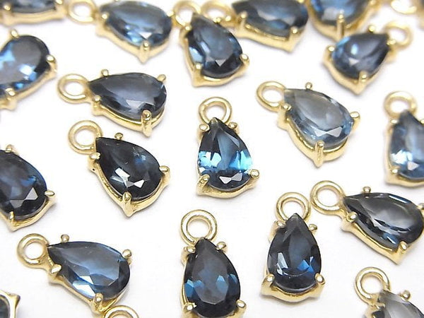[Video]High Quality London Blue Topaz AAA Bezel Setting Pear shape Faceted 8x5mm 18KGP 1pc