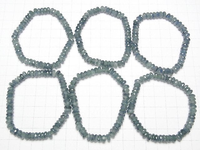 [Video]High Quality! Blue Green Kyanite AA++ Faceted Button Roundel 7x7x3mm Bracelet