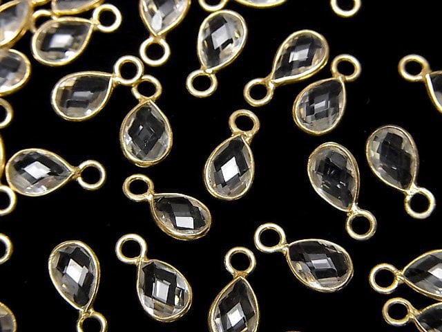 [Video]High Quality White Topaz AAA Bezel Setting Faceted Pear Shape 7x5mm 18KGP 4pcs