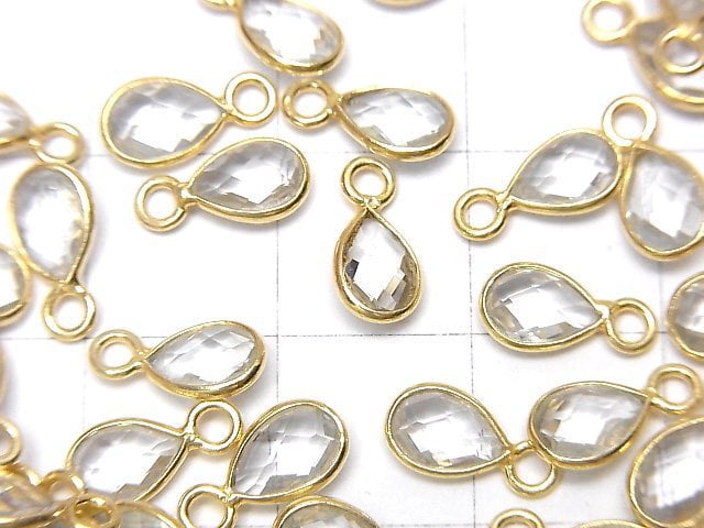 [Video]High Quality White Topaz AAA Bezel Setting Faceted Pear Shape 7x5mm 18KGP 4pcs