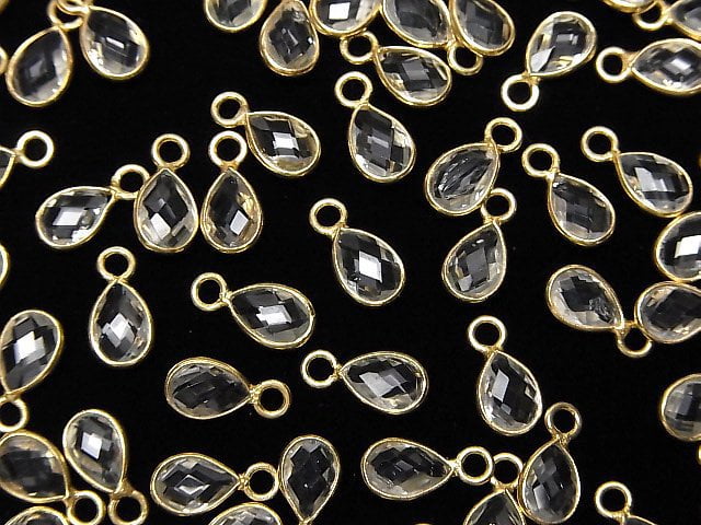 [Video]High Quality White Topaz AAA Bezel Setting Faceted Pear Shape 7x5mm 18KGP 4pcs