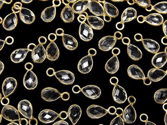 [Video]High Quality White Topaz AAA Bezel Setting Faceted Pear Shape 7x5mm 18KGP 4pcs
