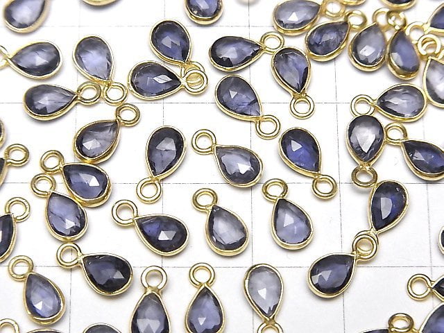 [Video]High Quality Iolite AAA- Bezel Setting Pear shape 7x5mm Rose Cut 18KGP 3pcs