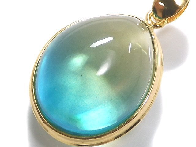 [Video][One of a kind] Blue color Amber Pendant 18KGP NO.123