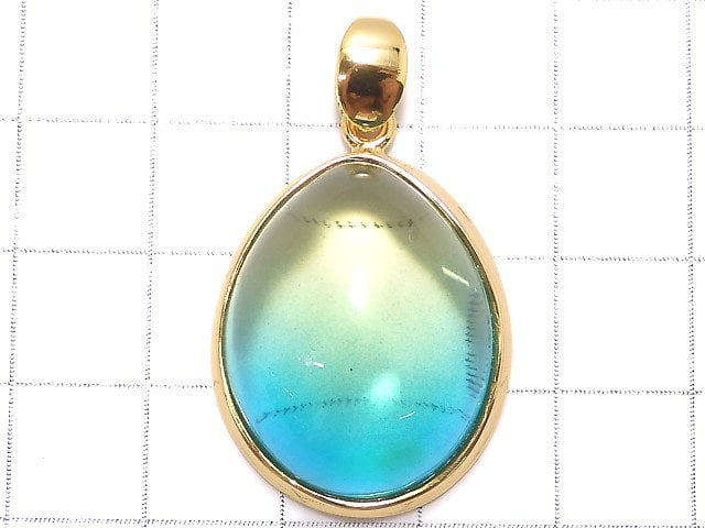 [Video][One of a kind] Blue color Amber Pendant 18KGP NO.123